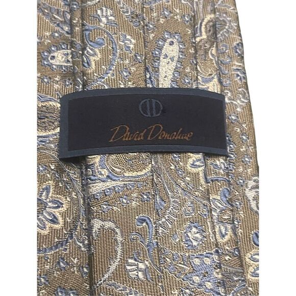 NWT David Donahue Paisley Silk Italian Handmade Neck Tie Gray Blue - Picture 2 of 14